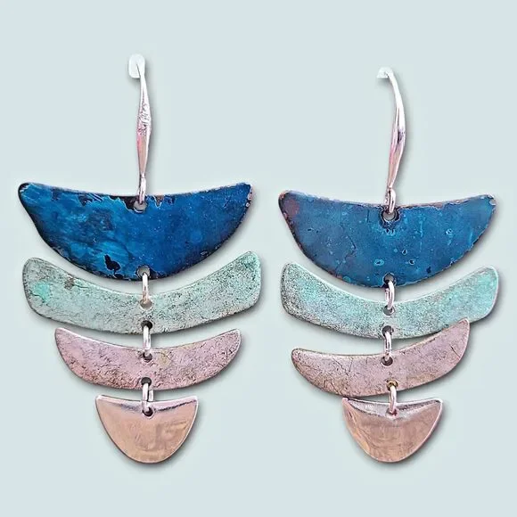 Robert Lee Morris Soho Earrings Chandelier Fishtail Dangle Silver Metal Cobalt - Picture 2 of 6